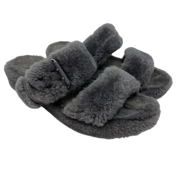 UGG Fuzz Yeah Gray Shearling Slide Sandals Slippers Soft Comfy Cozy 8 - Picture 1 of 6